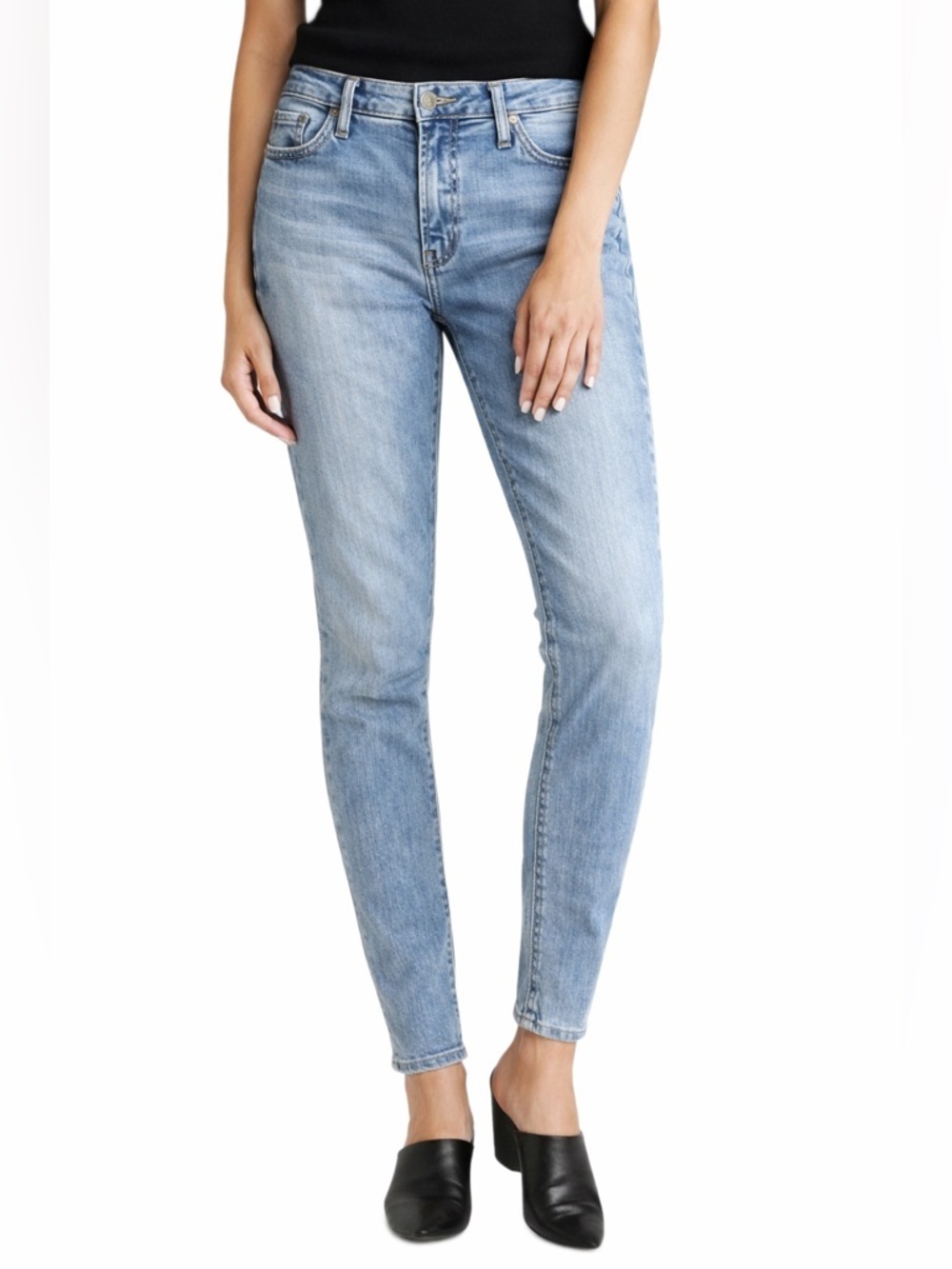 Silver High Note Skinny Jeans Size 29 Light Wash Stretch Denim Women